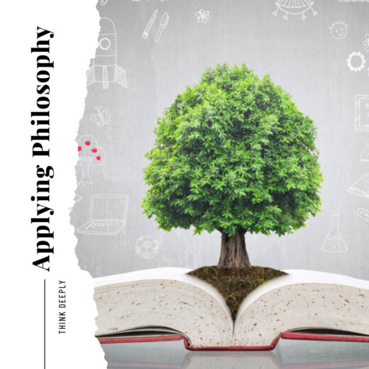Symbolic image: Tree growing within a book - Significance of applying philosophy for deep thinking in daily life.