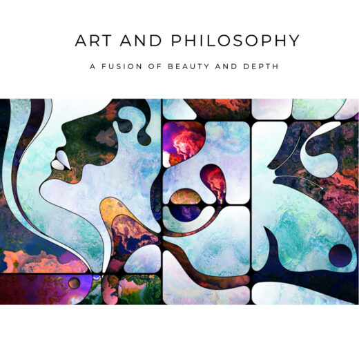 Image depicting the connection between philosophy and art, with words "Philosophy and Art" merging beauty and depth.
