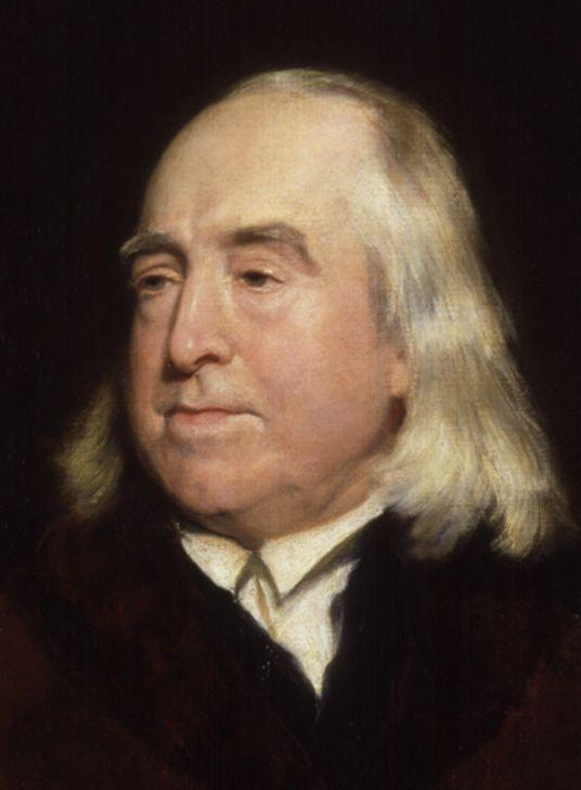 Jeremy Bentham, utilitarianism pioneer, headshot portrait.