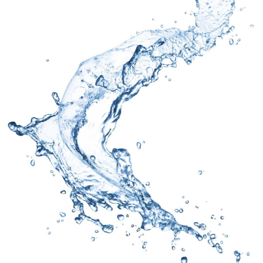Close-up of a clean, transparent blue water splash against a pure white background, symbolizing hydration and the importance of water for cognitive functions.